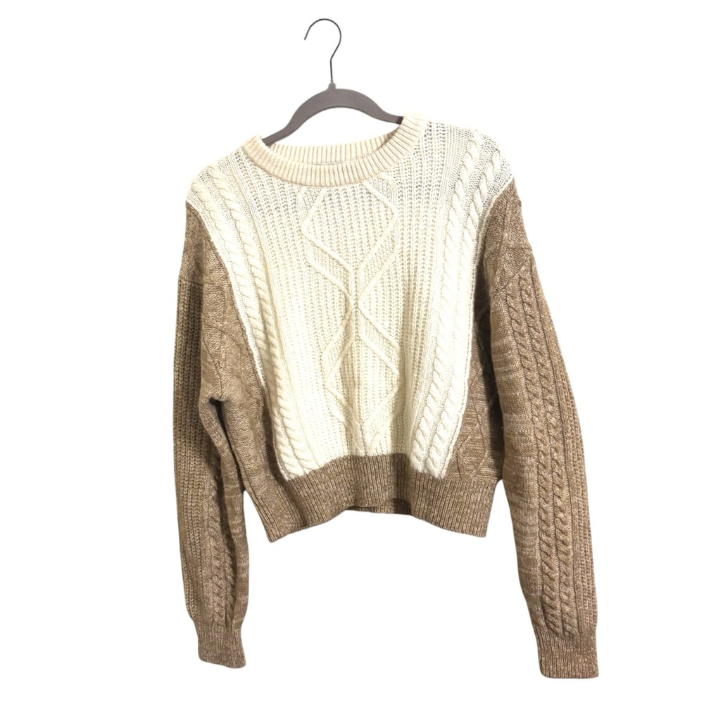 Iris & Ink Cream Tan Colorblock Lambswool‎ Blend Sweater Large